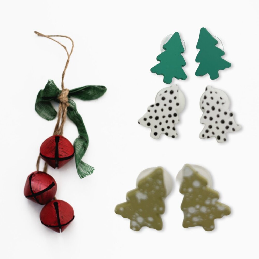 Festive Christmas tree stud earrings- set of 3